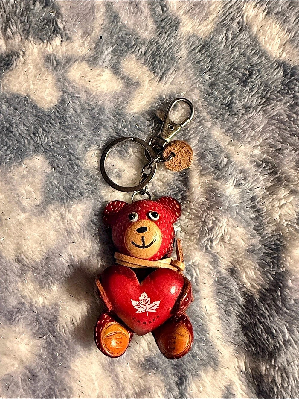 Red Bear Keychain with Maple Charm